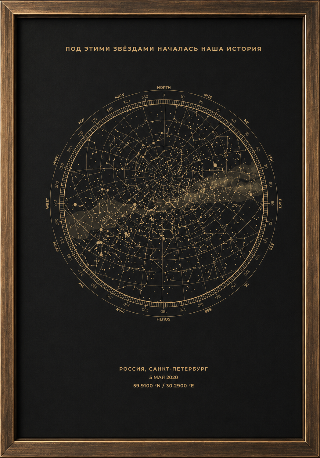 Пример персональной карты звёздного неба Posterica